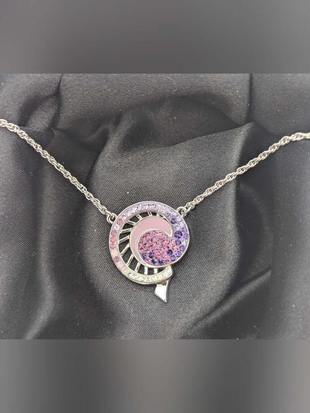 Vintage Swarovski Silver-Tone Purple & Pink Spiral/Swirl Crystal Necklace